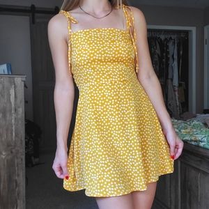 Y2k Yellow Floral & Strappy Mini Summer Dress